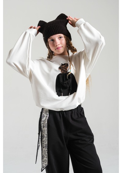 Loco Loco Ekru Baskılı Çocuk Sweatshirt