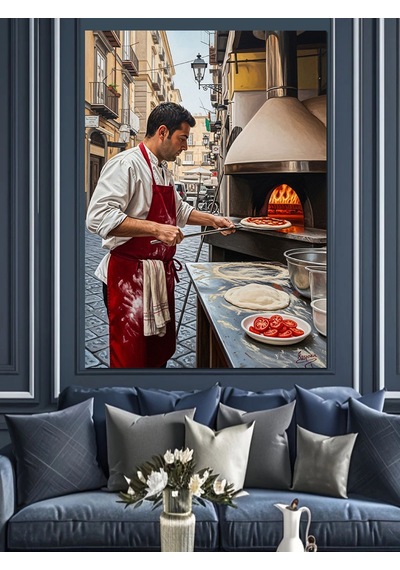 Ahşap Tablo Pizza Yapan Fırıncı Ustası