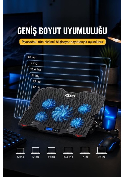 Laptop Soğutucu Ayarlanabilir Dizüstü Bilgisayar Soğutma Fanı Cf09 Siyah