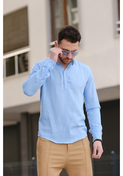 Zareh Slim Fit Kırınkıl Desen Yarım Pat Hakim Yaka Erkek Gömlek 001