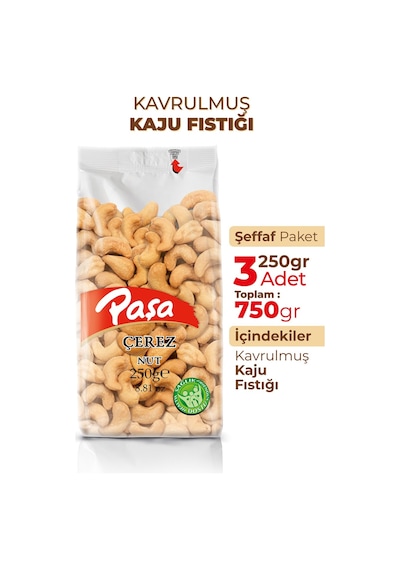 Paşa Kuruyemiş Kavrulmuş Kaju Fıstığı Şeffaf 3 x 250 G