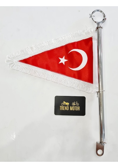 Motosiklet Makam Bayrağı Flama - Ay Yıldız Beyaz Püskül