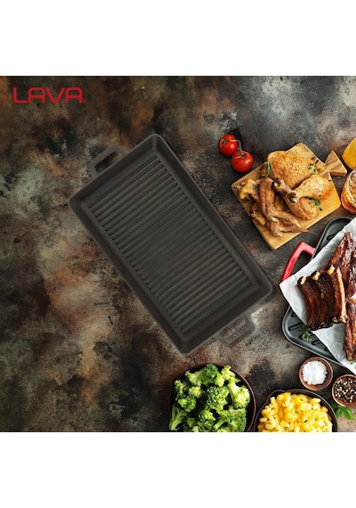 Lava Metal Demir Saplı Döküm Izgara Tava, 26x45 Cm Çok Renkli