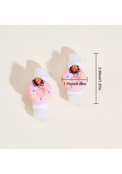 Açık Pembe Çilekli Donut Kablo Koruyucu