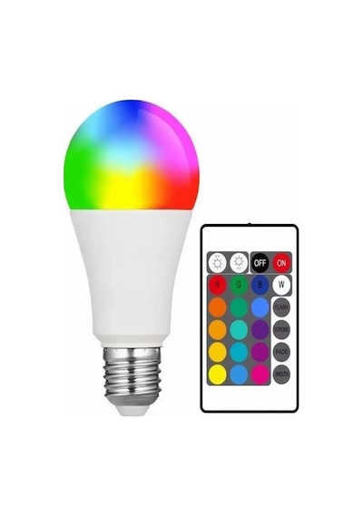 Videolu Uzaktan Kumandalı Rgb Renkli " + Beyaz 9w Led Ampul Fonksiyonlu