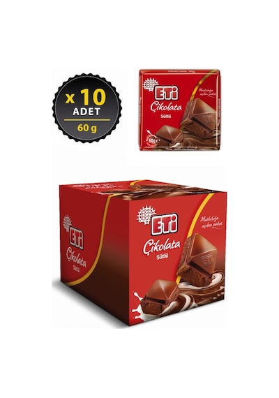 Çikolata Sütlü Kare 60 G X 10 Adet