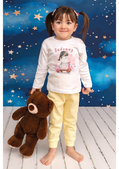 Pia Baby İsimli Kız Çocuk Pijama Takımı %100 Pamuk Penye İsme Özel Baskılı Kişiselleştirilebilir Pijama Seti 20941s14pi Krem