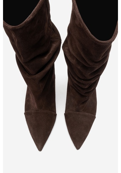 Luvi Shoes Petty Kahverengi Süet Hakiki Deri Kadın Körüklü Çizme