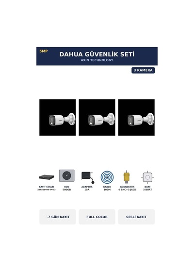 3 Kameralı 5mp Güvenlik Kamera Seti 5mp Full Color Sesli Bullet Dış Mekan 500gb 7 Gün Kayıt 96303776 3 Kameralı 5mp Güvenlik Kamera Seti 5mp Full Color Sesli Bullet Dış Mekan 500gb 7 Gün Kayıt 96303776