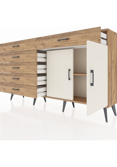 Arges Konsol Tek Raflı 6 Çekmeceli 2 Kapaklı 176x30x99 Çam-aytaşı Çam-aytaşı/çam