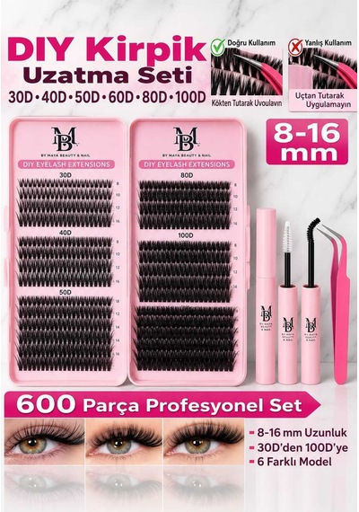 Dıy Kirpik - Takma Kirpik 600 Adet Kirpik Seti Kitap Model 30-40-50-60-80-100 D Farklı Boylar