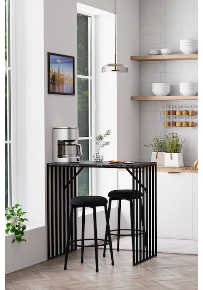 Prag Bar Taburesi , Mutfak Taburesi, Balkon, Bahçe Taburesi, Sandalyesi Siyah Kumaş