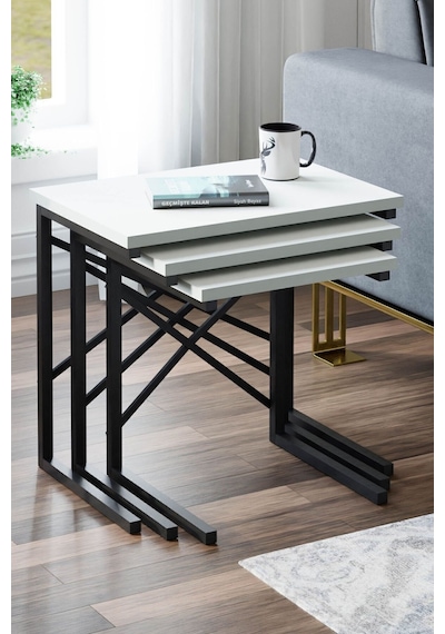Ceramical ZG1 Metal Zigon Sehpa 3'lü Beyaz