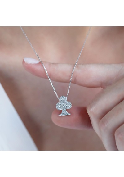 Maça Zirkon Taşlı Gümüş Kolye Gümüş