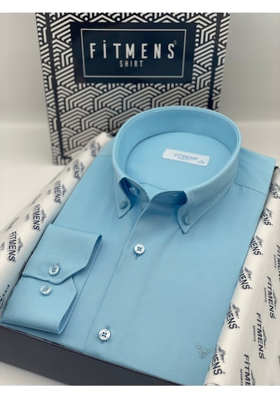 Slim Fit Uzun Kol Pamuklu Hediye Kutulu Kolay Ütülenebilir Erkek Gömlek Fs-002225 - Turkuaz-2663