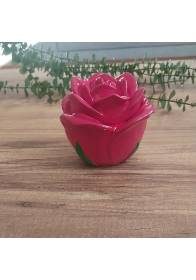 Kapaklı Kırmızı Gül Şeklinde Dekoratif Hediye Gül Mumluk