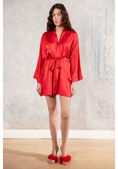 Fumee Kırmızı Kısa Saten Sabahlık / Kimono