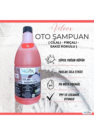 Velvox Cilalı Oto Şampuanı 1l Süper Yoğun Köpük Ph Nötr 1:60 Konsantre Seramik & Ppf Uyumlu Nano Boya Koruma Antistatik Araç Şampuanı Sakız Kokulu