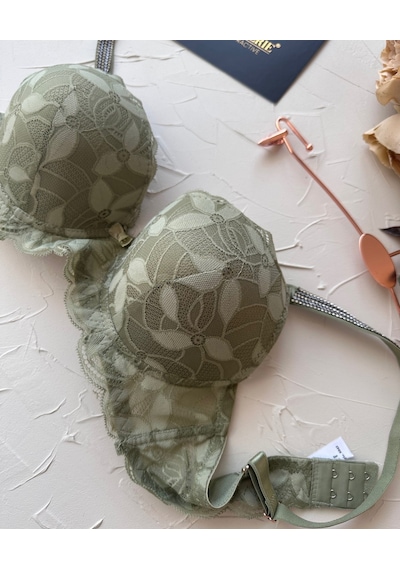 Jasmine Askıları Parlak Taşlı Hafif Destekli Dantelli Soft Cup İt Yeşil