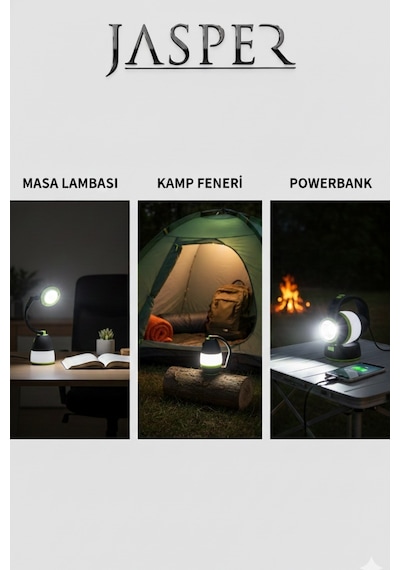 Jasper Jpr-069 Şarjlı Kamp Lambası Masa Lambası Uzun Menzilli Acil Durum Feneri Siyah