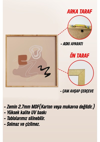 Ahşap Çerçeveli Mdf Kare Tablo Seti Mutfak Için 23 X 23 Çerçeveli Kr4047