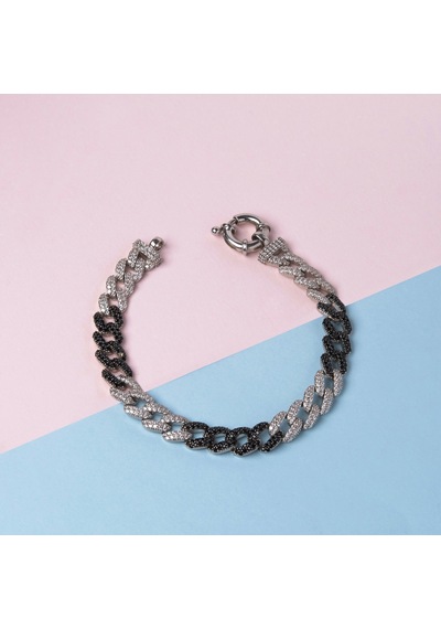 Kuyumcudukkani"siyah&beyaz Renk Taşlı Cuban Chain"bileklik- 50275-w-mıx Siyah - Beyaz