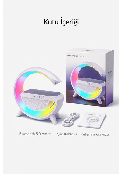 Kablosuz Işıklı Hoparlörlü Şarj Standı Gece Lambası Kablosuz Şarj Ve Bluetooth Hoparlör Bir Arada
