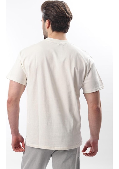 Madmext Ekru Overfit Garnili Erkek T-shirt E7104 Ekru