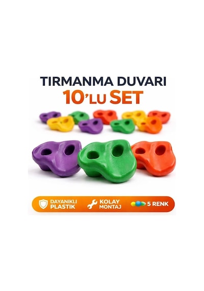 Tırmanma Duvarı Tutamağı 10'lu Set Plastik Tırmanma Taşı Duvar Tırmanma Aparatı-1164 Çok Renkli