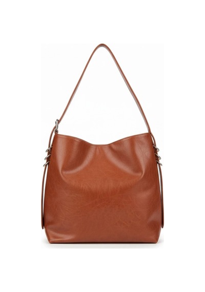 Glemix Shine Taba Yan Metal Detaylı Kırışık Desen Shopper Omuz Çantası Taba Kırışık Desen