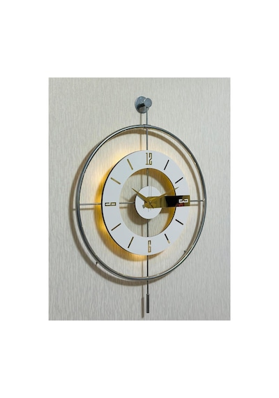 Pey Aksesuar Metal Camlı Duvar Saati Krom Toz Boya 60x80cm Büyük Boy Işıklı Gerçek Cam Duvar Saati Modern Tasarım M63-kromgrı-şeffaf-beyaz-gold