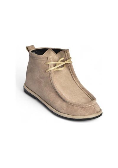 Fox Shoes V846926302 Vizon Süet Düz Tabanlı Bağcıklı Kadın Bot Vizon
