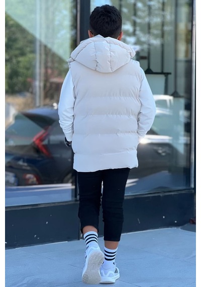 Pina Kids Erkek Çocuk Çıtçıt Kapüşonlu Nova Kumaş Şişme Yelek Ylk3026 Bej