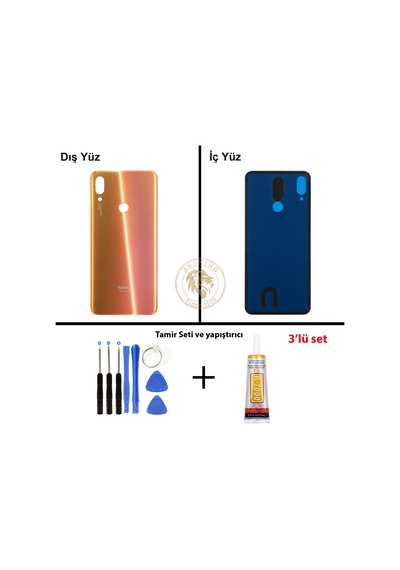 Xiaomi Redmi Note 7 Alacakaranlık Altını Arka Pil Kapağı Batarya Kapağı + Yapıştırıcı Ve Vida Seti Çok Renkli
