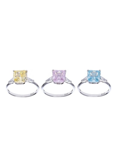 Nagiss 8 MM Kare Pembe Zirkon Taşlı 925 Ayar Gümüş Tektaş Kadın Yüzük