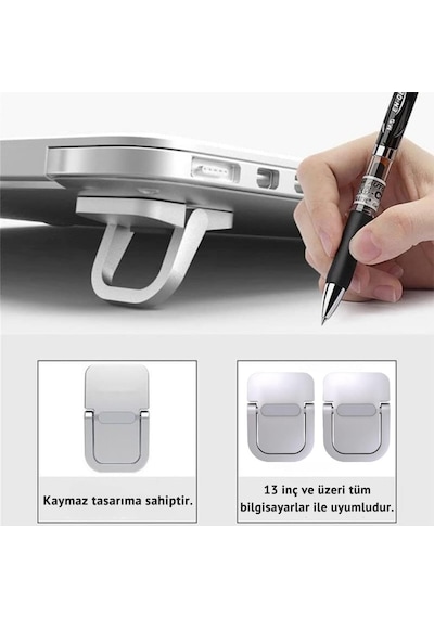 Polham Metal 2 Adet 5mm 3m Yapışkanlı Katlanabilir Ultra Mini Laptop Standı,portatif Taşınabili