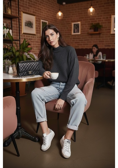 Lela Premium Oversize Fit Balıkçı Yaka Yumuşak Dokulu Triko Bayan Kazak 680Kz00469 Antrasit