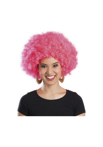 Pembe Renk Kıvırcık Afro Bonus Peruk