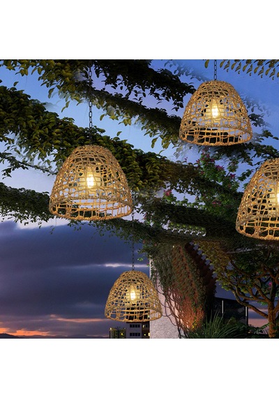 Konesam Bahçe Ve Teras İçin Şık Solar Hasır Avize, 6-8 Saat Çalışma Süresi, 3000k Sıcak Işık RATTAN