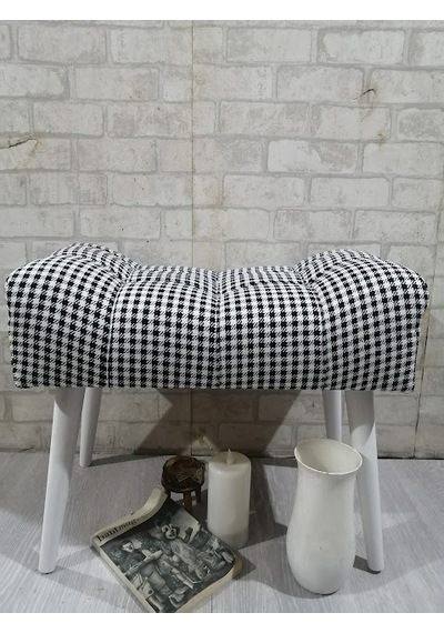 Puf ,siyah-beyaz ,puf Kazayağı Keten Kumaş ,beyaz Ayak ,çima Diki