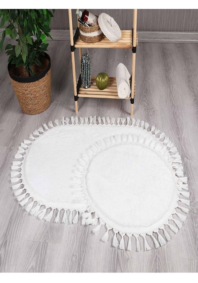 My Evilla Modern Simirna Dekoratif Peluş Oval Ponpon Saçaklı Klozet Takımı 001