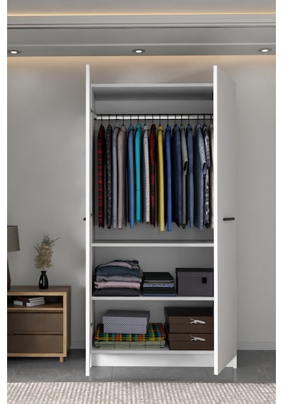 - Ladik - Beyaz Çift Kapaklı Gardırop 180-90-45 Cm Beyaz - Ladik - Beyaz Çift Kapaklı Gardırop 180-90-45 Cm Beyaz