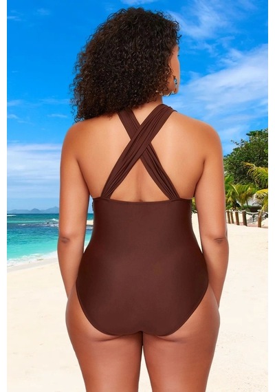 Ersefa Konforlu Plus Size Mayo Tasarım Büyük Beden Su Sporları İçin Yüks Kahverengi