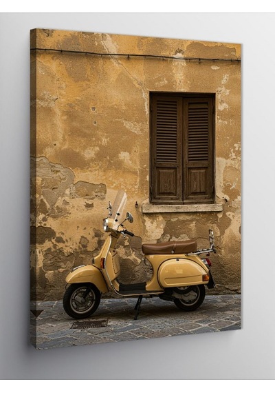 Kanvas Tablo Eski Pencere Ve Scooter 100cmx140cm