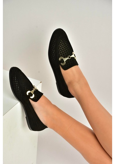 Fox Shoes Y291262402 Siyah Süet Toka Detaylı Kadın Babet Siyah