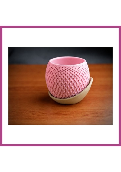 Gees Global 3d Baskı Küre Saksı - Kafes Dokulu İki Parçalı Dekoratif Saksı - Pembe-bej Gbzs 40710556