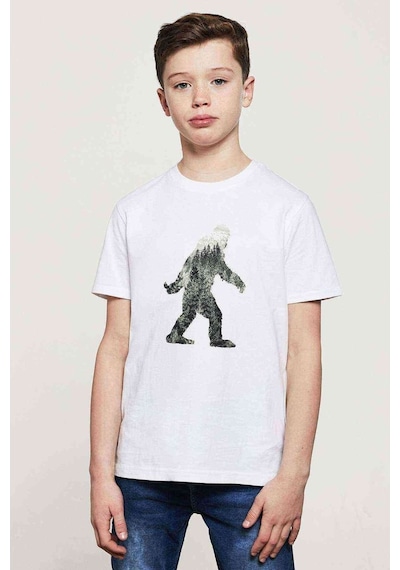 Tshirthane Silhouette Sasquatch Baskılı Unisex Çocuk Beyaz T-Shirt