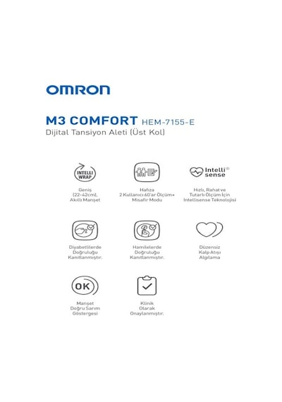 Omron M3 Comfort 2 Kullanıcı Hafızalı Akıllı Manşetli Üst Koldan Ölçer Dijital Tansiyon Aleti