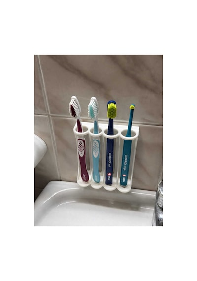 4 Bölmeli Beyaz Diş Fırçası Tutucu Stand - Pratik Banyo Düzenleyici Organizer Beyaz