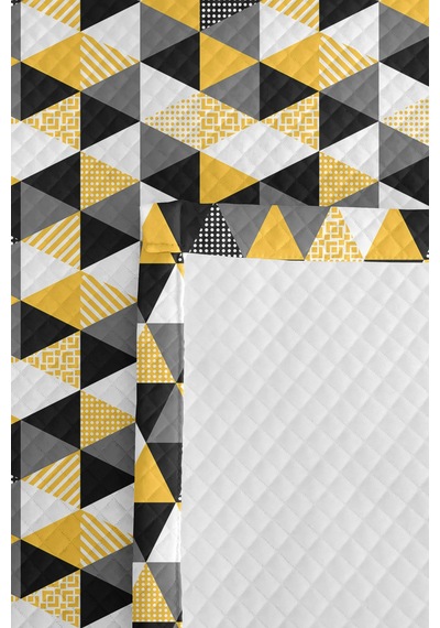 Sarı Geometrik Genç Odası Tek Kişilik Pike Takımı - Antrasit Gri 160x220 Cm Kapitone Yatak Örtüsü Dokulu İz Dinginliği